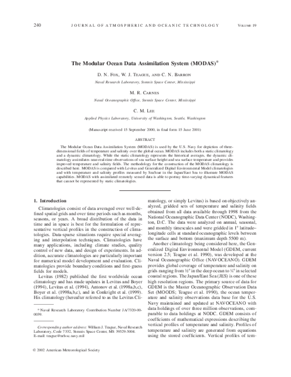 (PDF) The Modular Ocean Data Assimilation System (MODAS)*