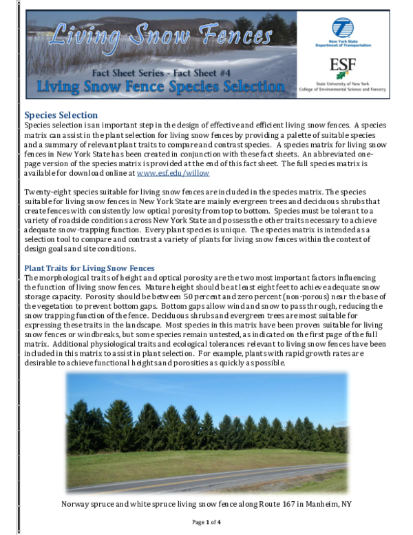 (PDF) Living Snow Fence Species Selection - Fact Sheet #4