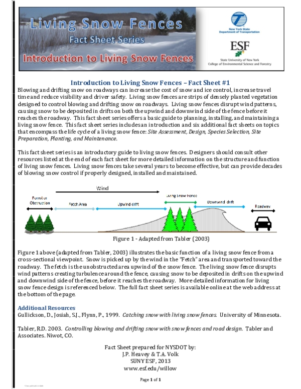 (PDF) Introduction to Living Snow Fences - Fact Sheet #1