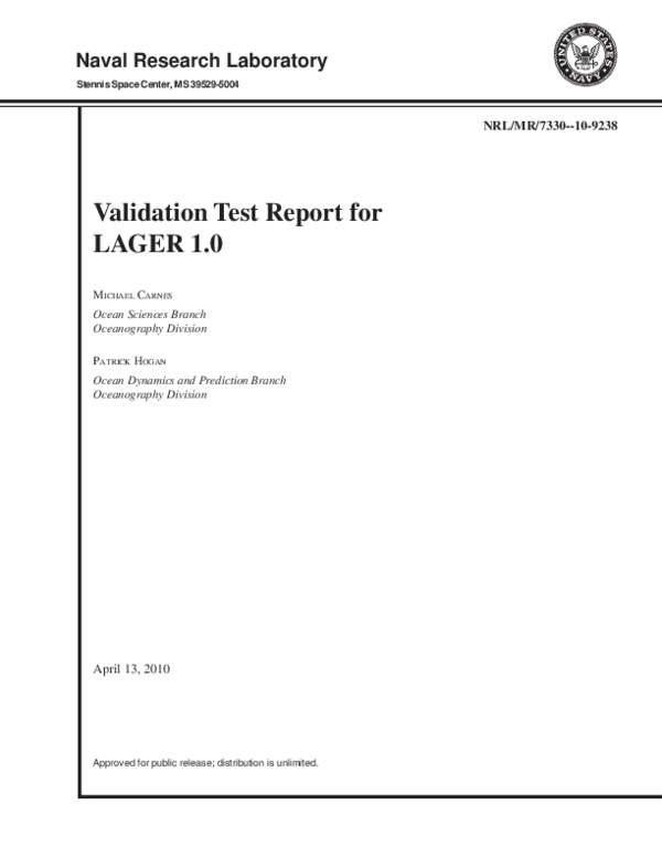 (PDF) Validation Test Report for LAGER 1.0