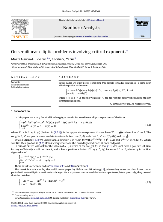 (PDF) On semilinear elliptic problems involving critical exponents