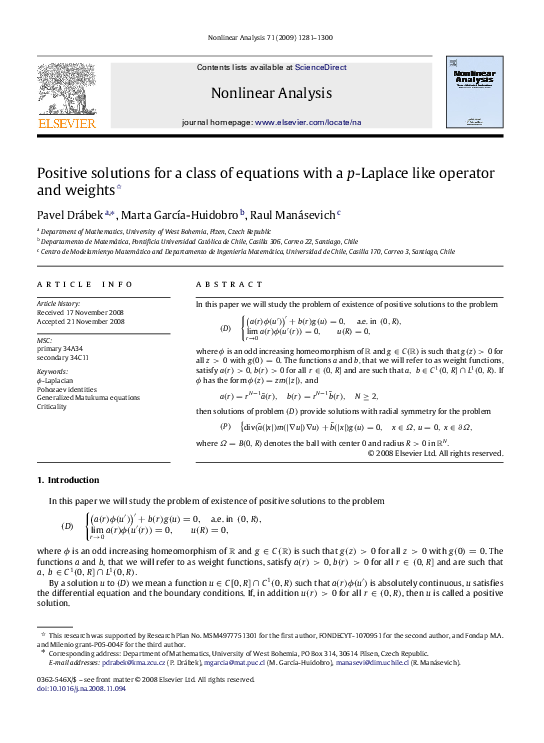 (PDF) Positive solutions for a class of equations with a p-Laplace like ...