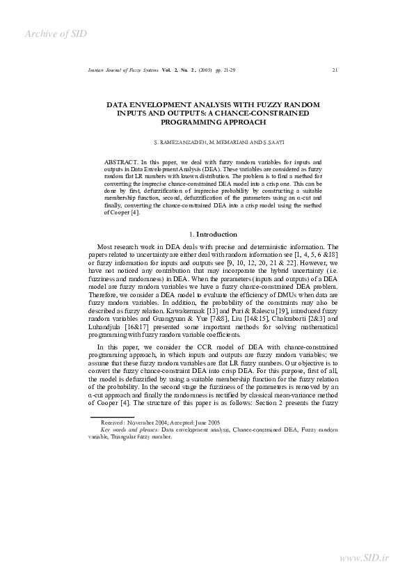 (PDF) Data envelopment analysis with fuzzy random inputs and outputs: A ...