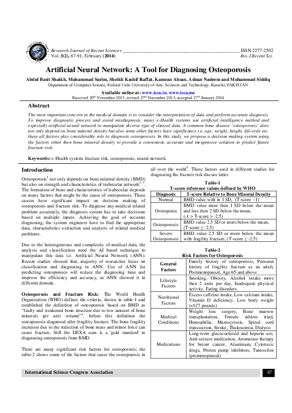 (PDF) Artificial Neural Network: A Tool for Diagnosing Osteoporosis
