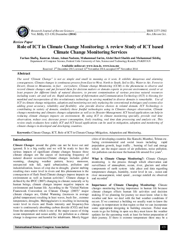 (PDF) Role of ICT in Climate Change Monitoring: A review Study of ICT ...