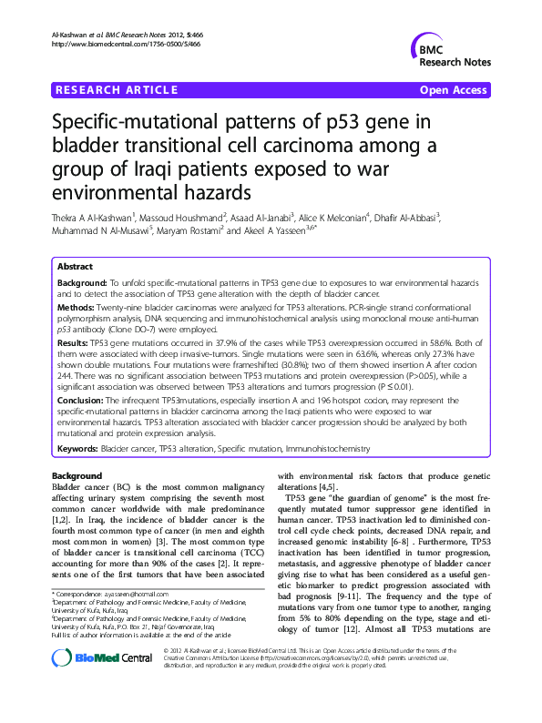 (PDF) Specific-mutational patterns of p53 gene in bladder transitional ...