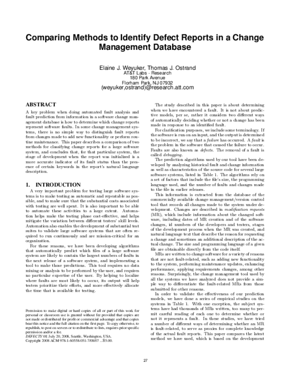 (PDF) Comparing methods to identify defect reports in a change ...