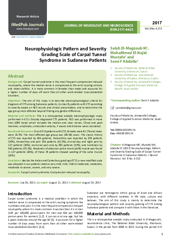 (PDF) Neurophysiologic Pattern and Severity Grading Scale of Carpal ...
