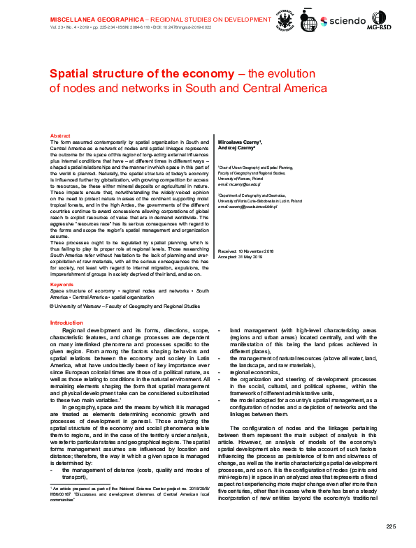 (PDF) Spatial structure of the economy – the evolution of nodes and ...