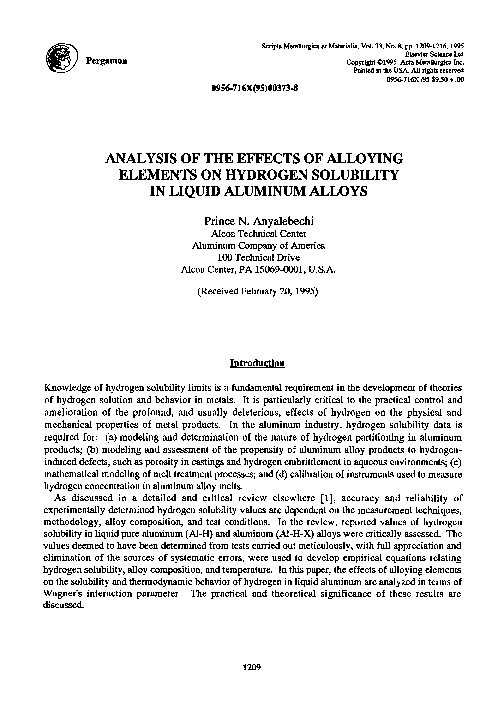 (PDF) Analysis of the effects of alloying elements on hydrogen ...