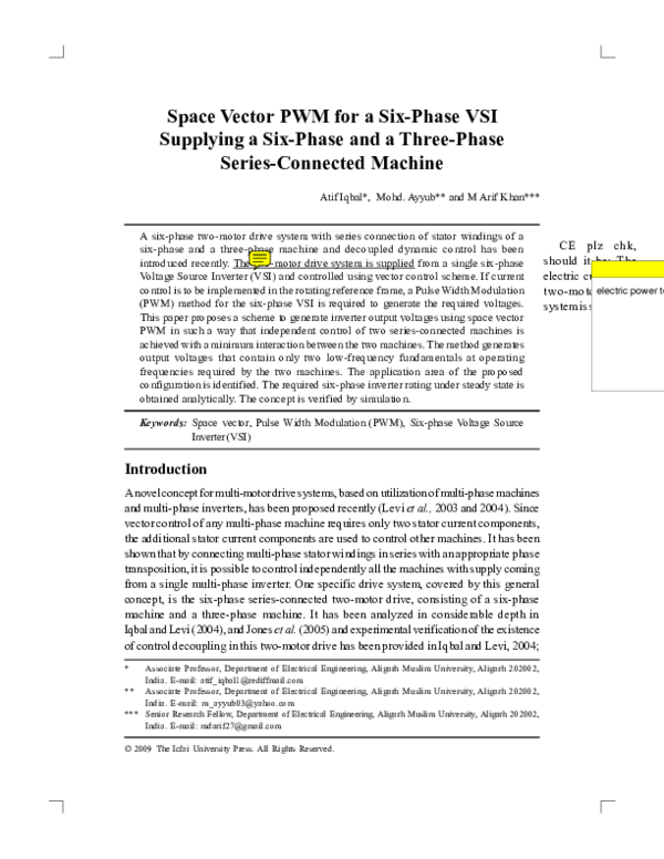 (PDF) Space Vector PWM for a Six-Phase VSI Supplying a Six-Phase and a ...
