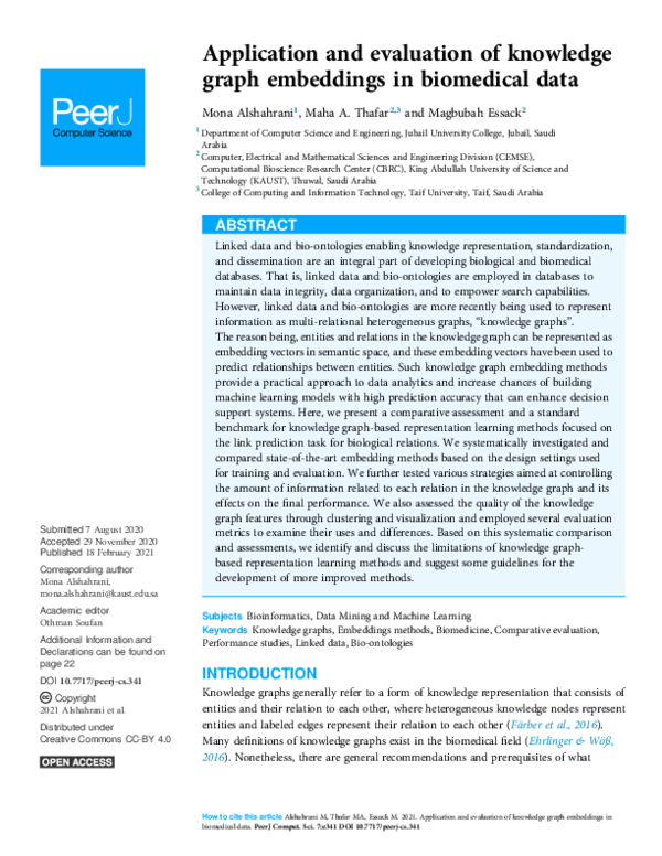 (PDF) Application and evaluation of knowledge graph embeddings in ...