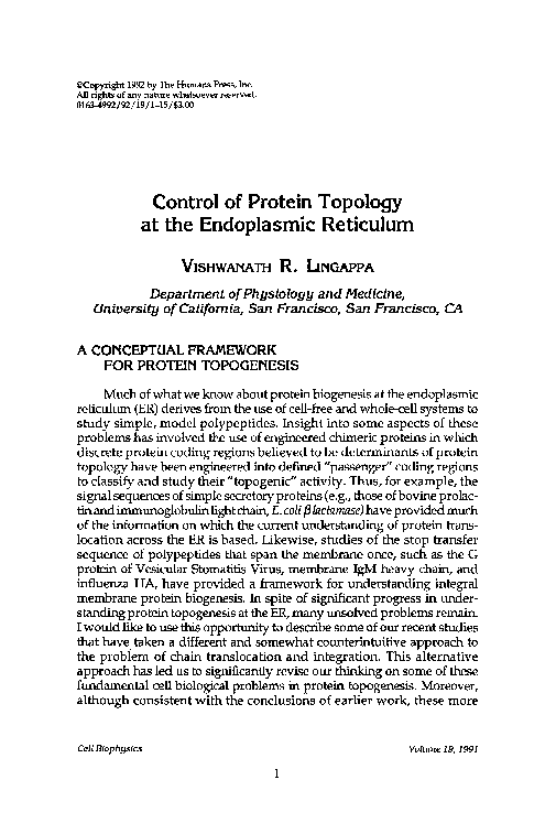 (PDF) Control of protein topology at the endoplasmic reticulum