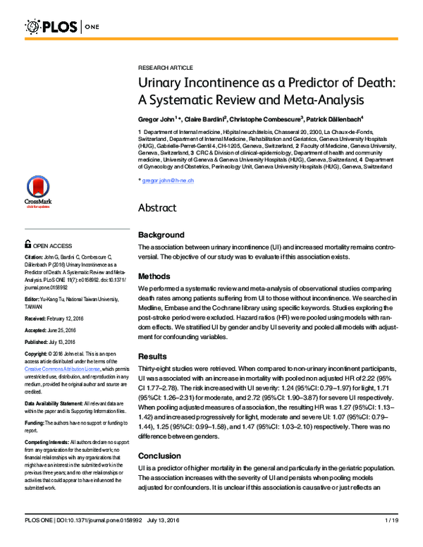 (PDF) Urinary Incontinence as a Predictor of Death: A Systematic Review ...