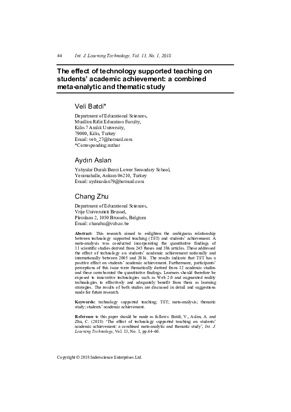 (PDF) The effect of technology supported teaching on students' academic ...