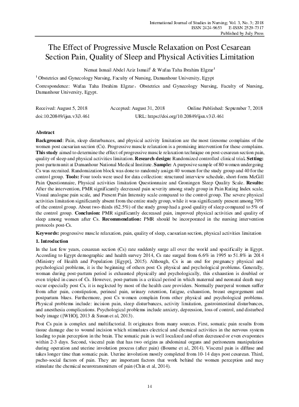 (PDF) The Effect of Progressive Muscle Relaxation on Post Cesarean ...