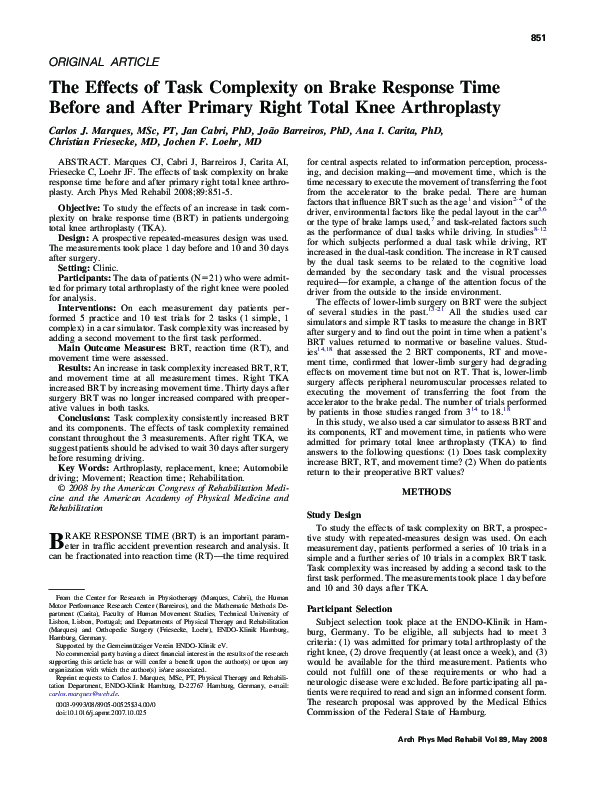 (PDF) The Effects of Task Complexity on Brake Response Time Before and ...