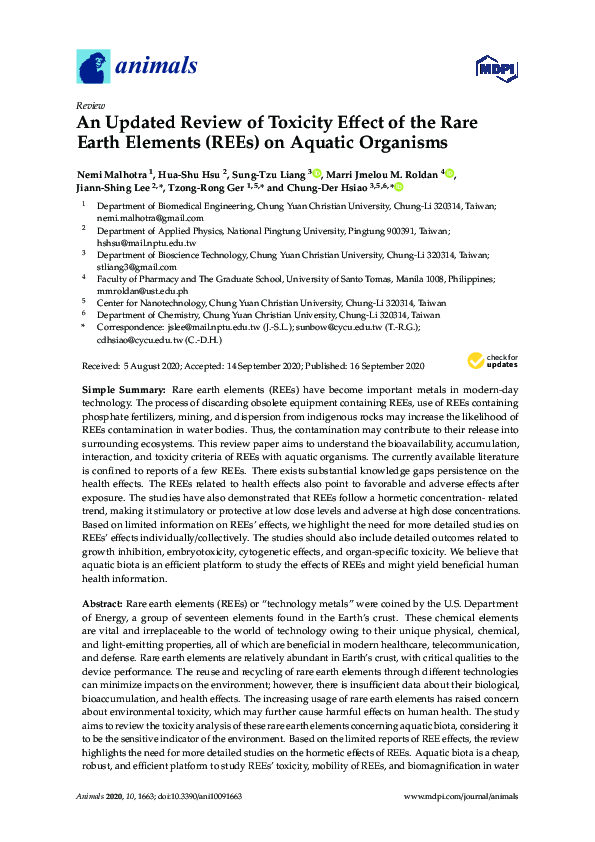 (PDF) An Updated Review of Toxicity Effect of the Rare Earth Elements ...