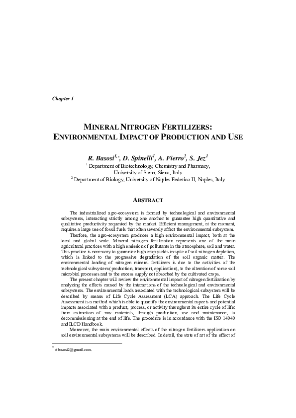 (PDF) Mineral Nitrogen Fertilizers Environmental Impact of Production