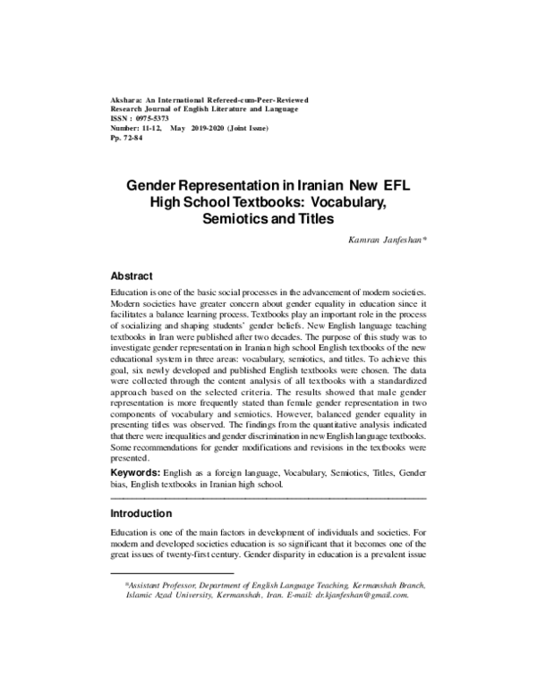 (PDF) Gender Representation in Iranian New EFL High School Textbooks ...