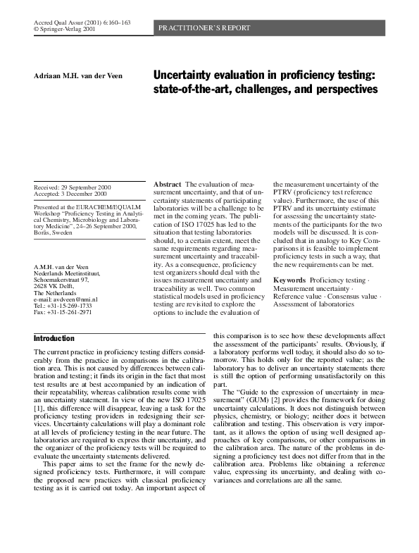 (PDF) Uncertainty evaluation in proficiency testing: state-of-the-art ...