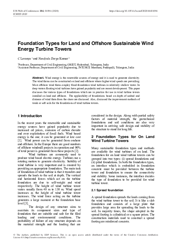 (PDF) Foundation Types for Land and Offshore Sustainable Wind Energy ...