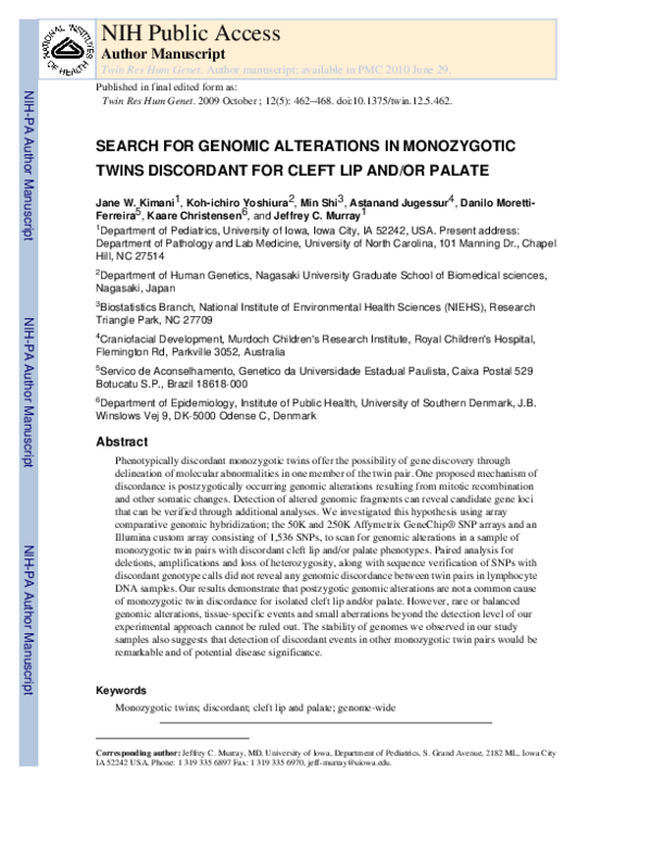 (PDF) Search for Genomic Alterations in Monozygotic Twins Discordant ...