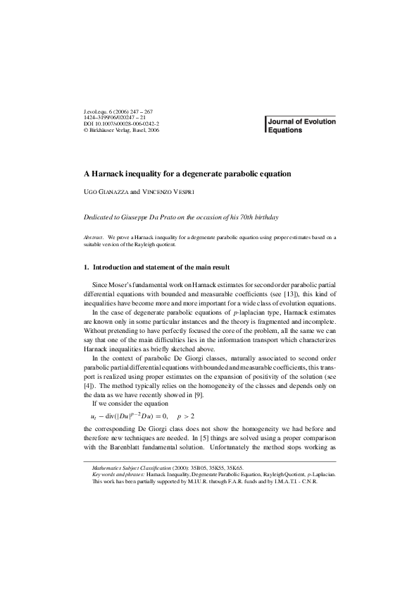 (PDF) A Harnack inequality for a degenerate parabolic equation
