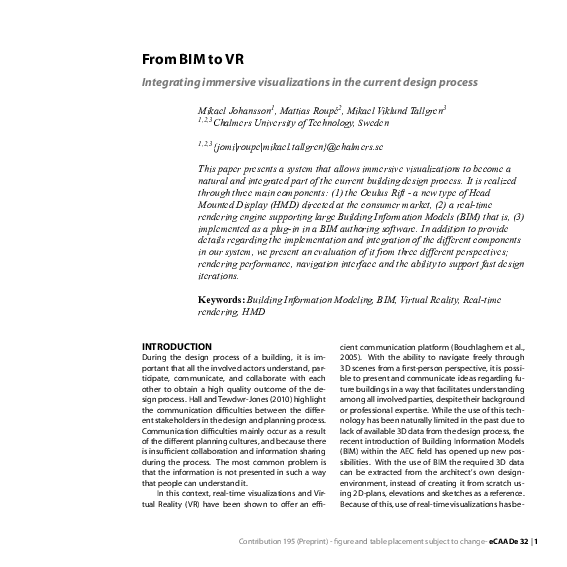 (PDF) From BIM to VR-Integrating immersive visualizations in the ...