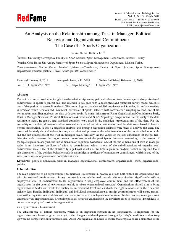 (PDF) An Analysis on the Relationship among Trust in Manager, Political ...