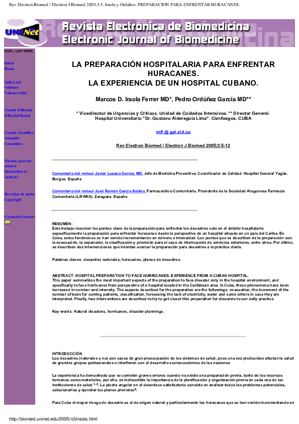 La Preparación Hospitalaria Para Enfrentar HURACANES.LA Experiencia De Un Hospital Cubano