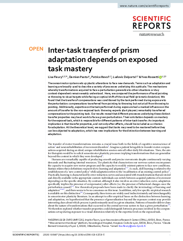 (PDF) Inter-task transfer of prism adaptation depends on exposed task ...