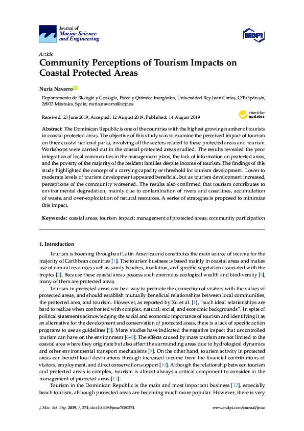 (PDF) Community Perceptions of Tourism Impacts on Coastal Protected Areas