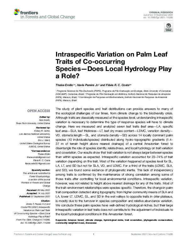 (PDF) Intraspecific Variation on Palm Leaf Traits of Co-occurring ...