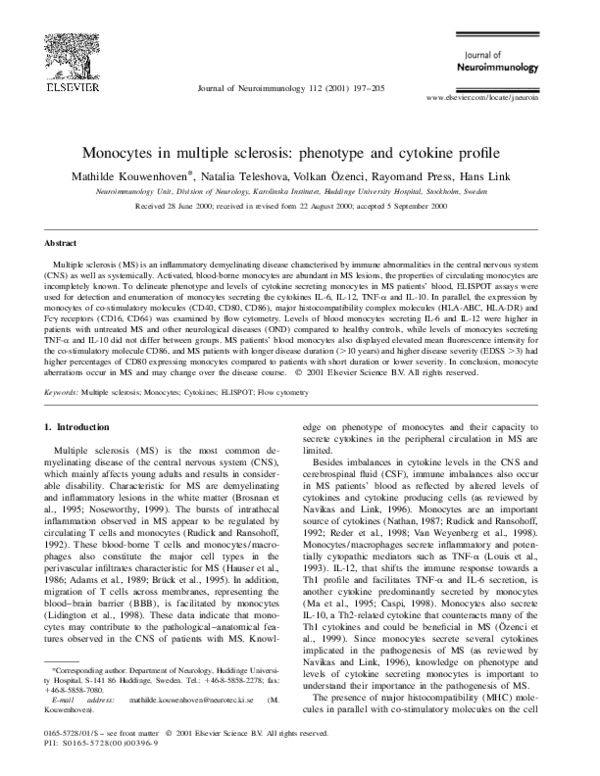 (PDF) Monocytes in multiple sclerosis: phenotype and cytokine profile