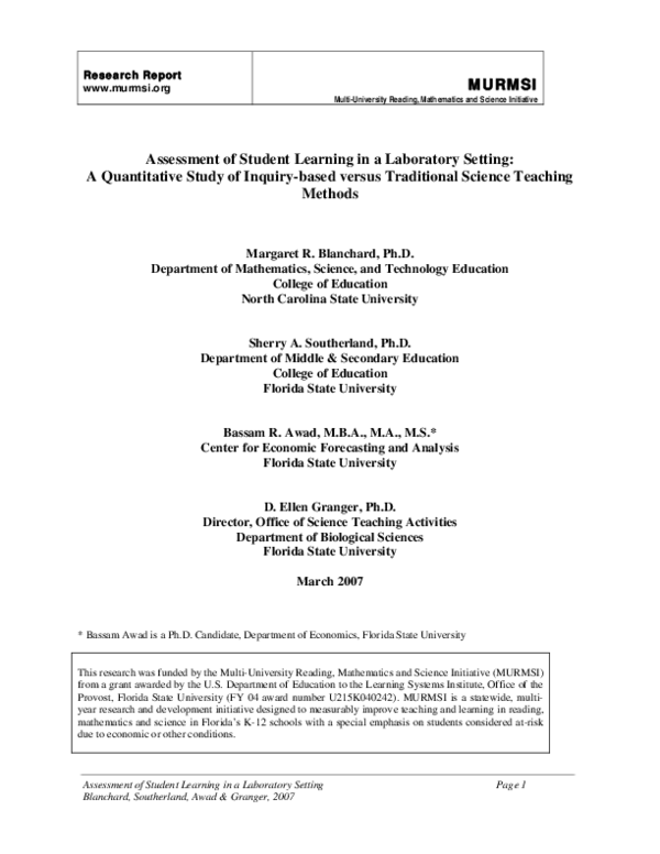 (PDF) Assessment of Student Learning in a Laboratory Setting: A ...