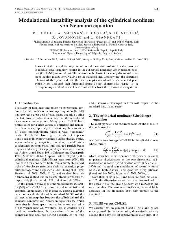 (PDF) Modulational instability analysis of the cylindrical nonlinear ...