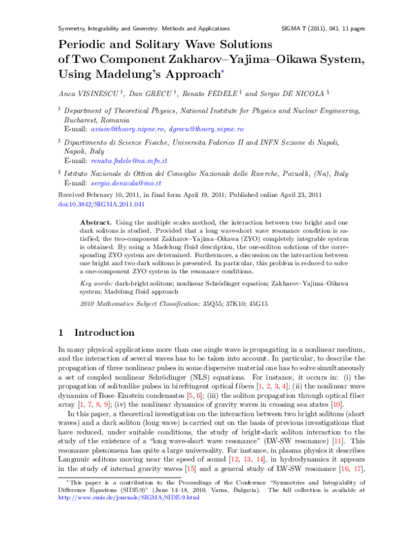 (PDF) Periodic and Solitary Wave Solutions of Two Component Zakharov ...