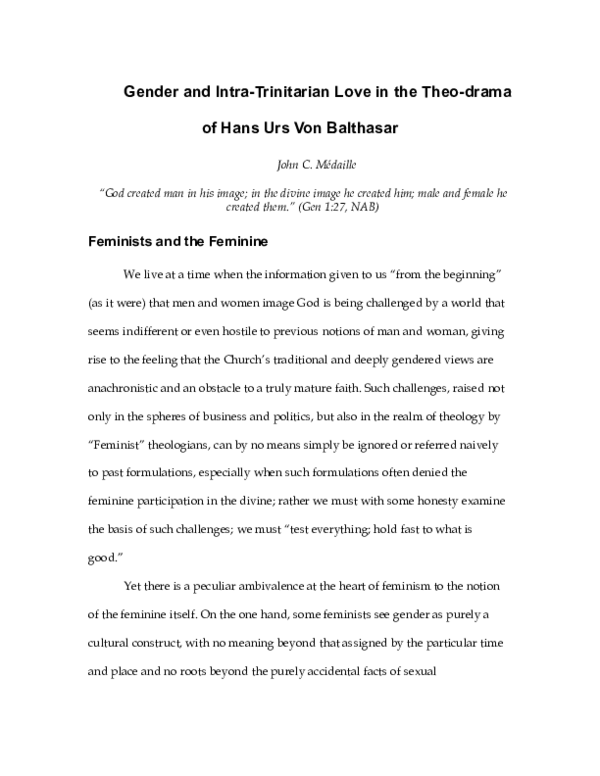 (DOC) Gender and Intra-Trinitarian Love in the Theo-drama of Hans Urs ...