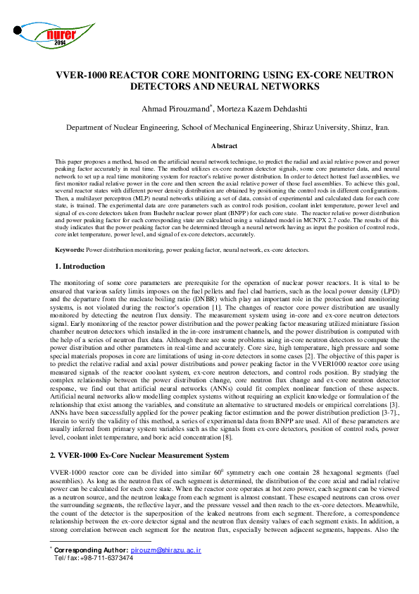 (PDF) VVER-1000 Reactor Core Monitoring Using Ex-Core Neutron Detectors ...