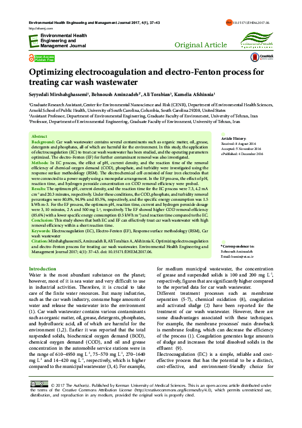 (PDF) Optimizing electrocoagulation and electroFenton process for