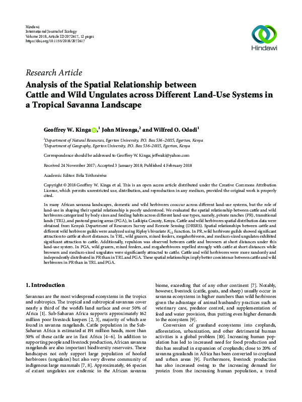 (PDF) Analysis of the Spatial Relationship between Cattle and Wild ...