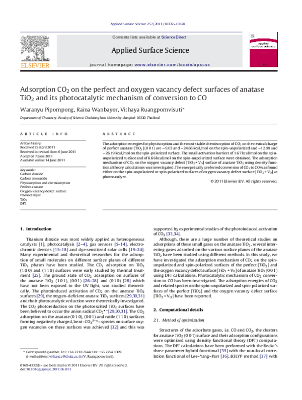 (PDF) Adsorption CO2 on the perfect and oxygen vacancy defect surfaces ...