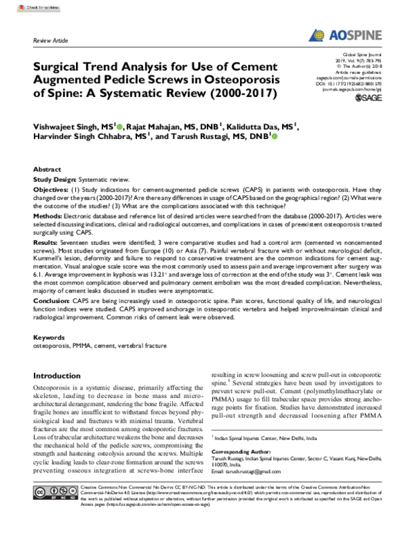 (PDF) Surgical Trend Analysis for Use of Cement Augmented Pedicle ...