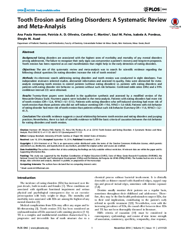 (PDF) Tooth Erosion and Eating Disorders: A Systematic Review and Meta ...