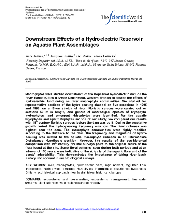 (PDF) Downstream Effects of a Hydroelectric Reservoir on Aquatic Plant ...