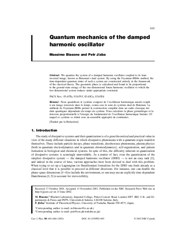 (PDF) Quantum mechanics of the damped harmonic oscillator