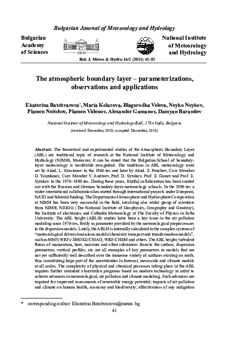 (PDF) The atmospheric boundary layer – parameterizations, observations ...