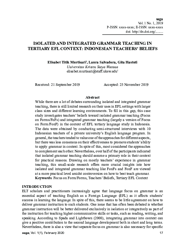 (PDF) Isolated and Integrated Grammar Teaching in Tertiary Efl Context ...