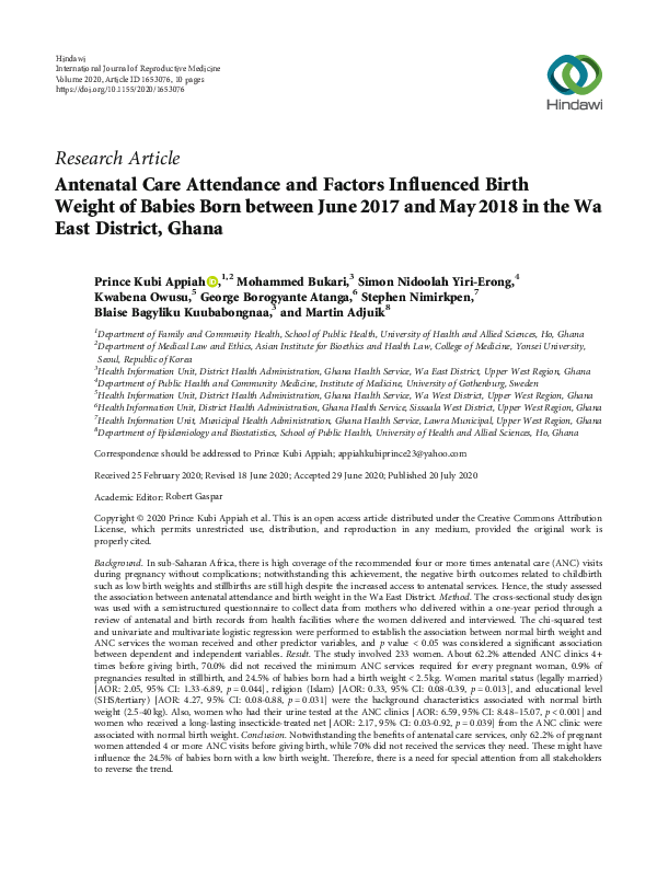 (PDF) Antenatal Care Attendance and Factors Influenced Birth Weight of ...